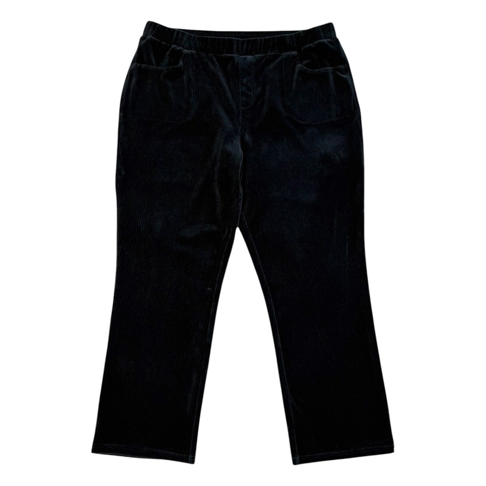 Quacker Factory Womens XL Corduroy Pants Elastic Waist Straight Leg Light Black